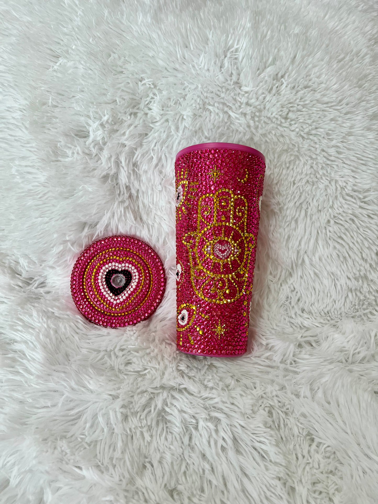 Pink evil eye tumbler ￼