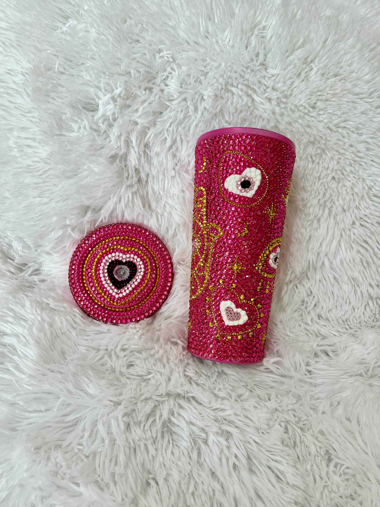 Pink evil eye tumbler ￼