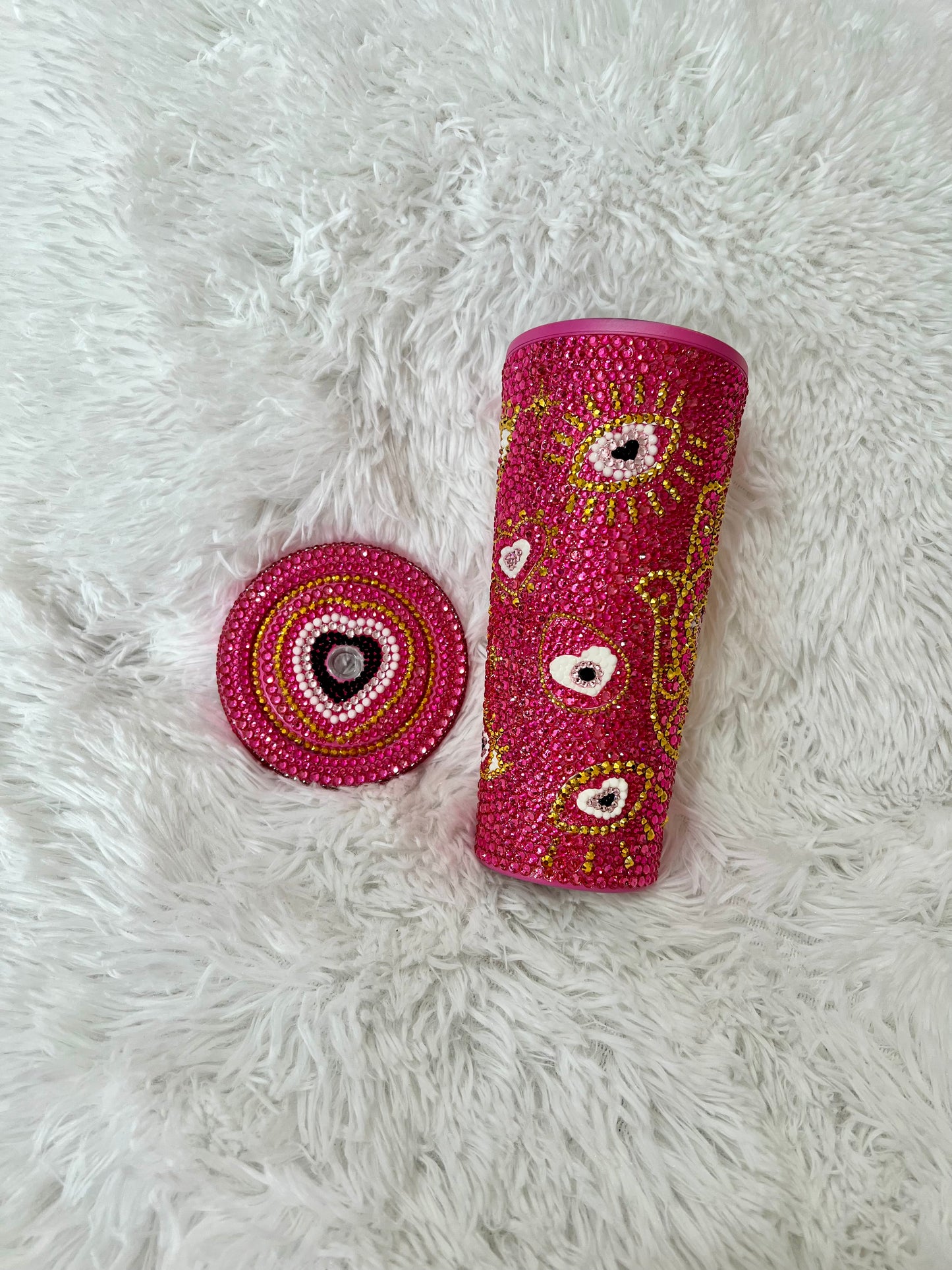 Pink evil eye tumbler ￼