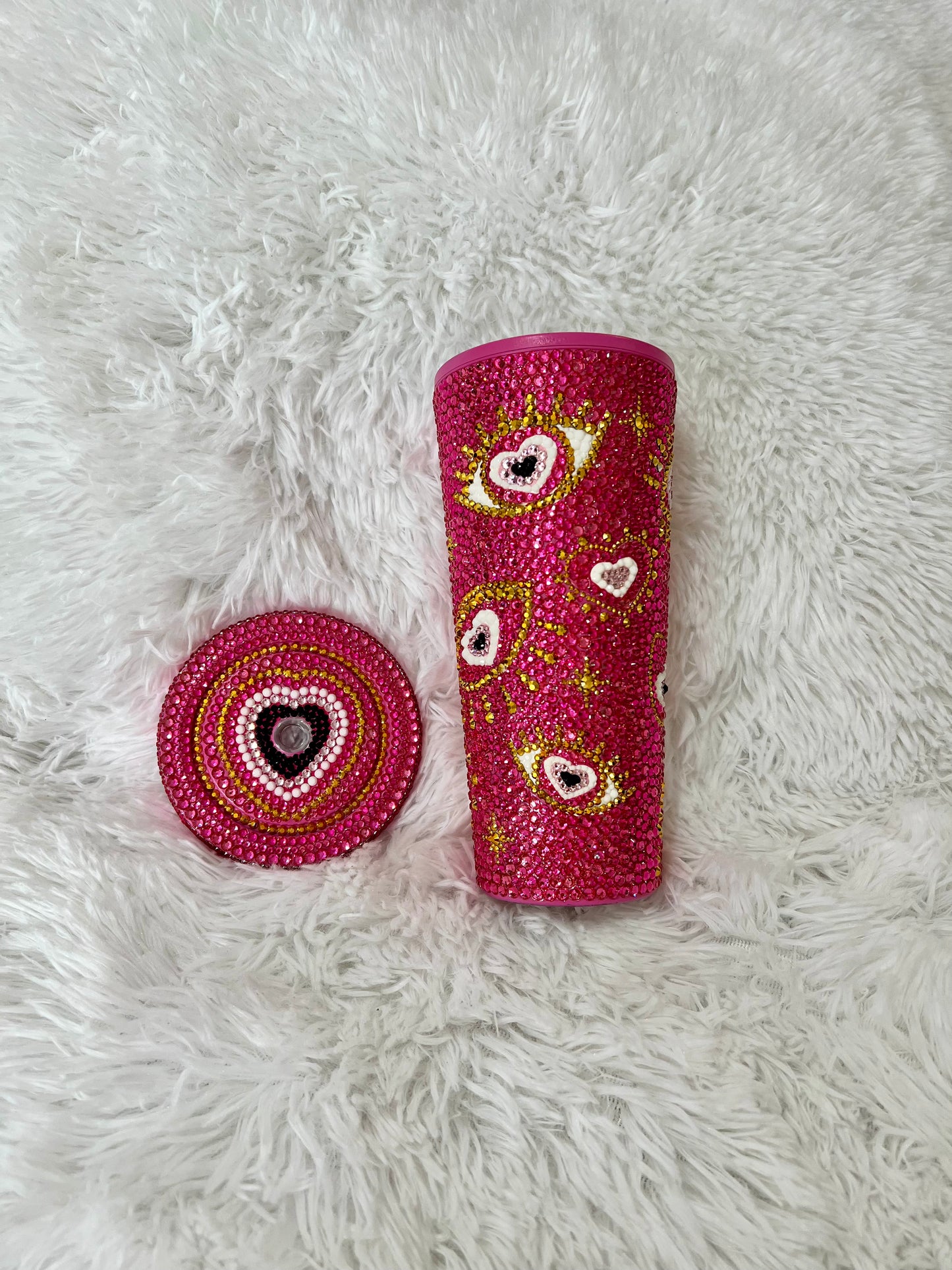 Pink evil eye tumbler ￼