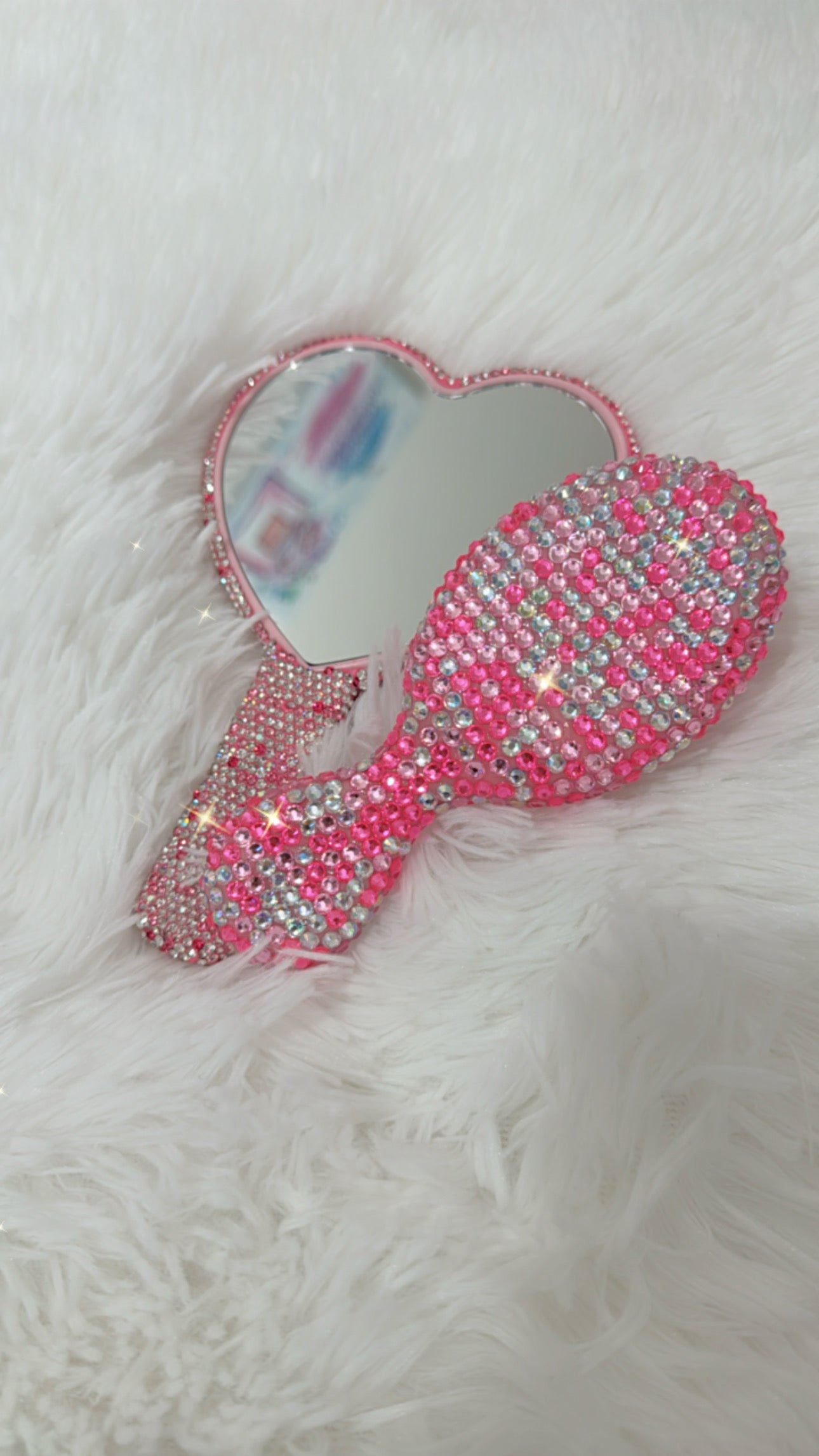 Bling pink mirror with matching brush