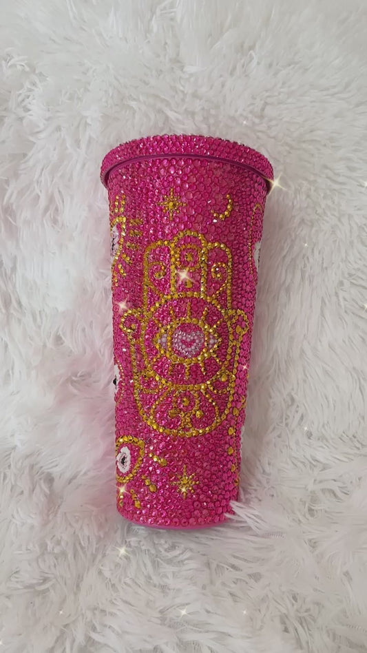 Pink evil eye tumbler ￼