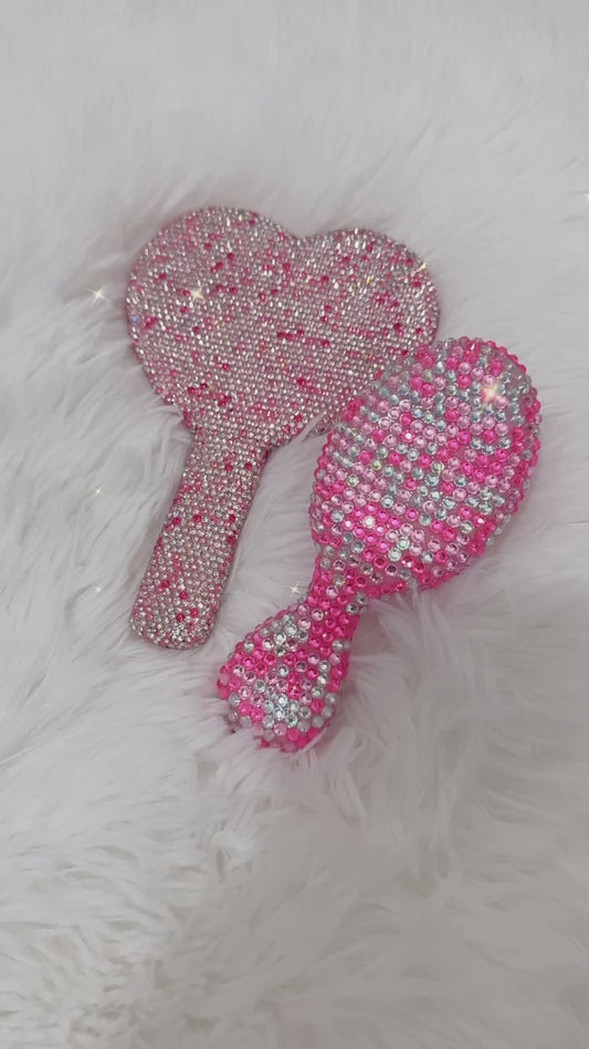 Bling pink mirror with matching brush